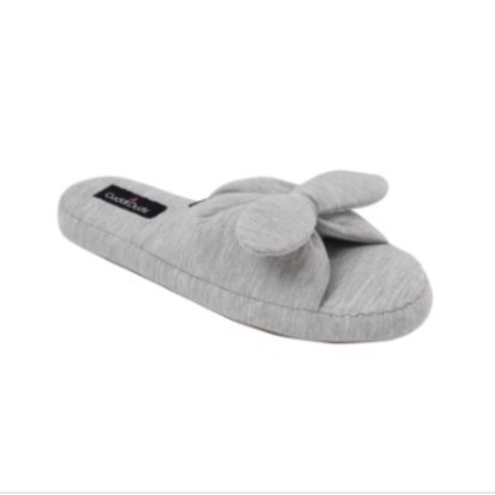 Cuddl Duds Jersey Knit Bow Slide Slipper Size XL 11-12 Light Grey Heather NWOT